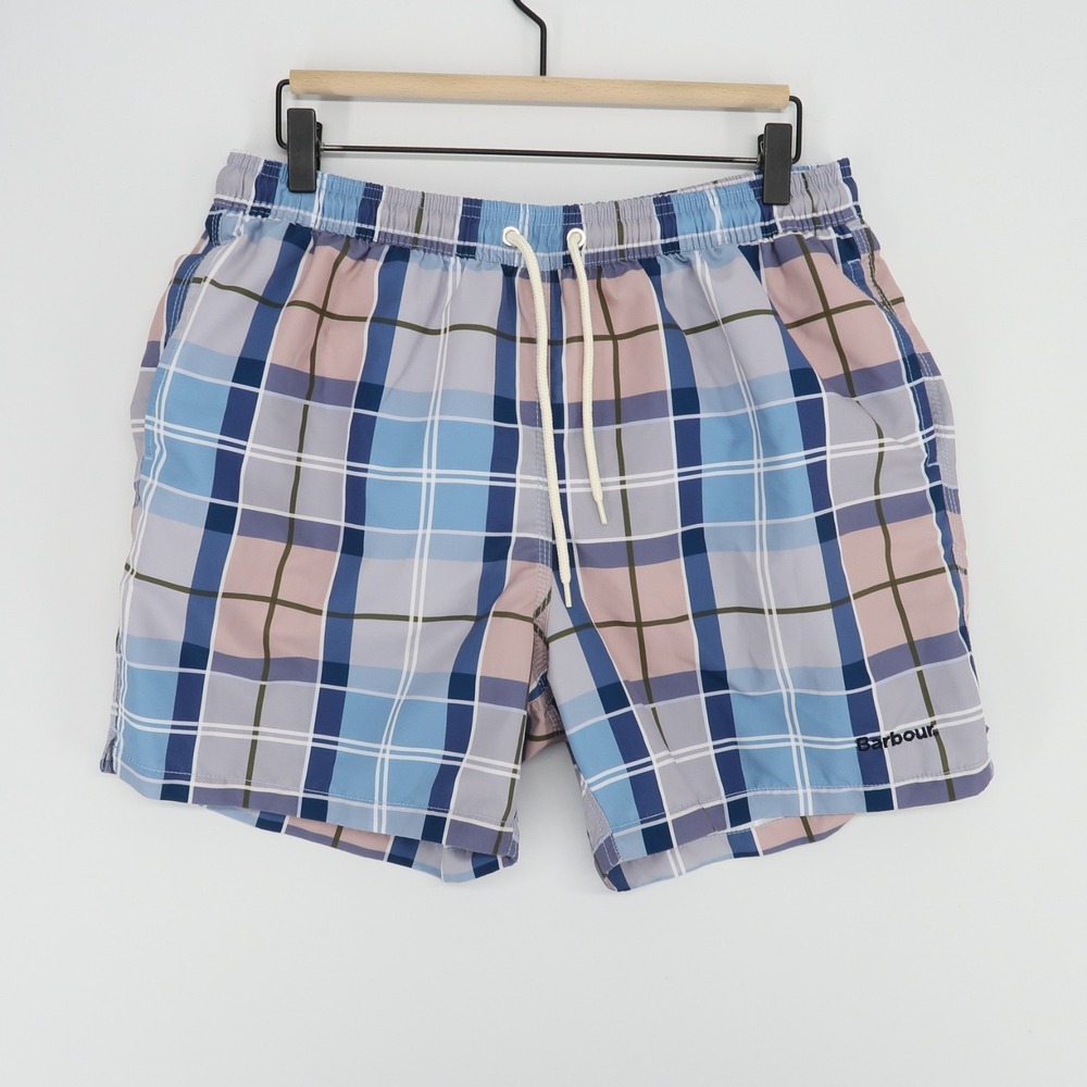 Barbour Swim Trunks Shorts Mens Large Blue Pink Plaid Mesh‎ Lined Pockets